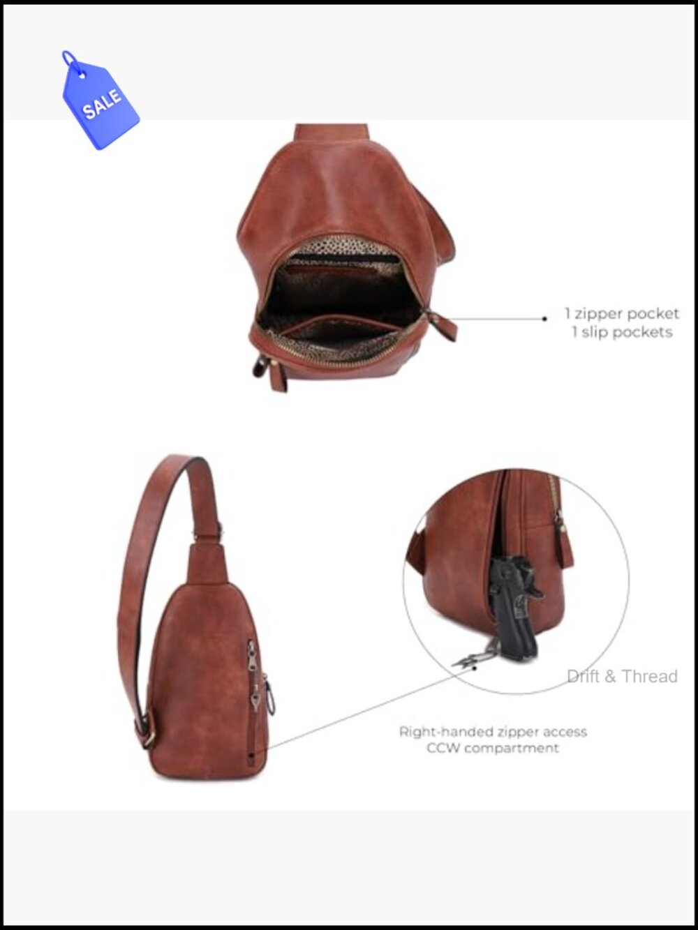 Unisex Multi-Pocket Concealed Carry Sling Bag Crossbody Backpack - Picture 5 of 6